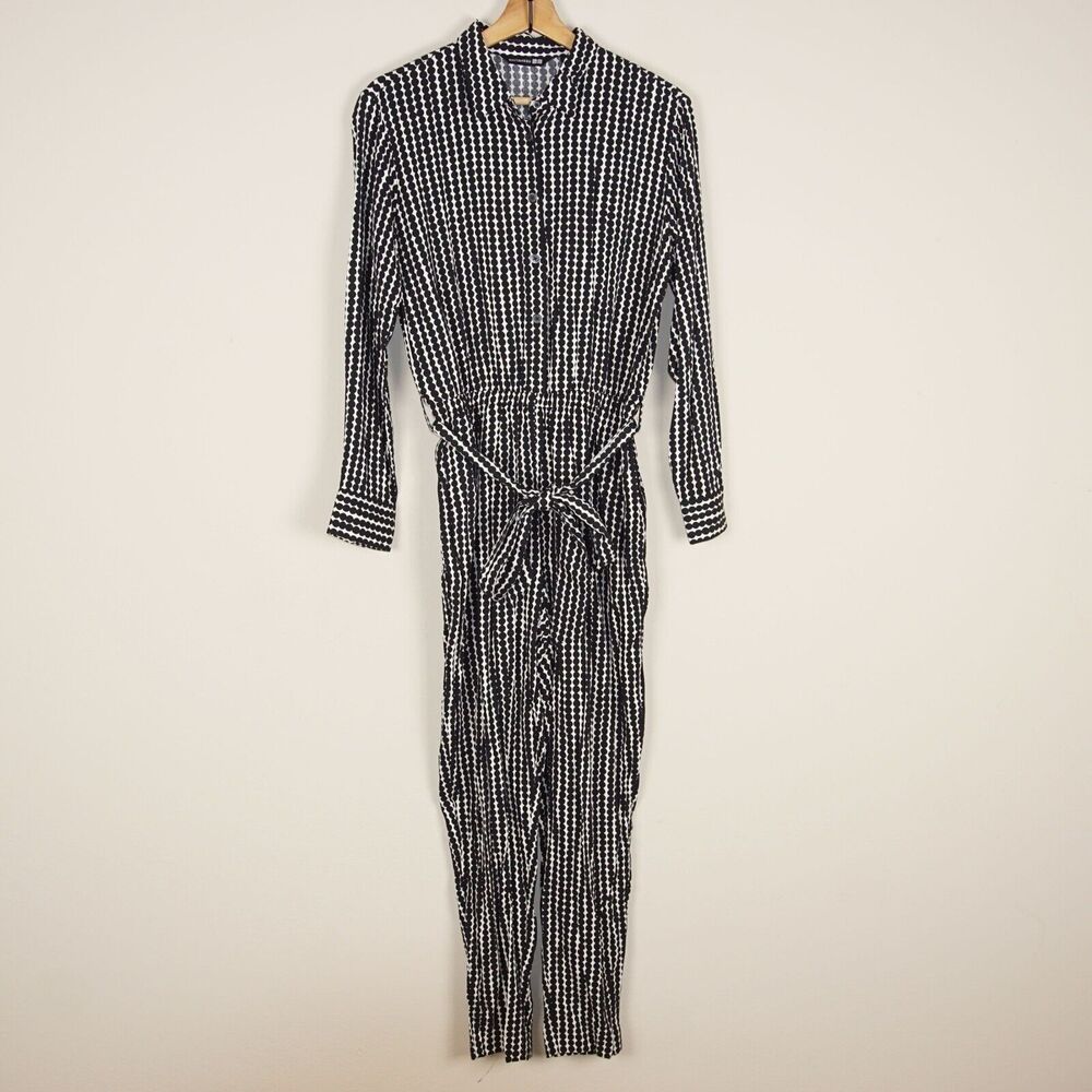Uniqlo x Marimekko Black Dotted Long Sleeve Belted Jumpsuit Womens sz XS - Picture 2 of 6